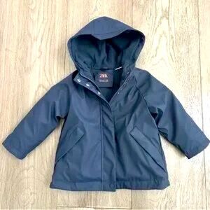 NWOT Zara Toddler Rubberized Raincoat Fleece Lined Navy Blue 12-18months